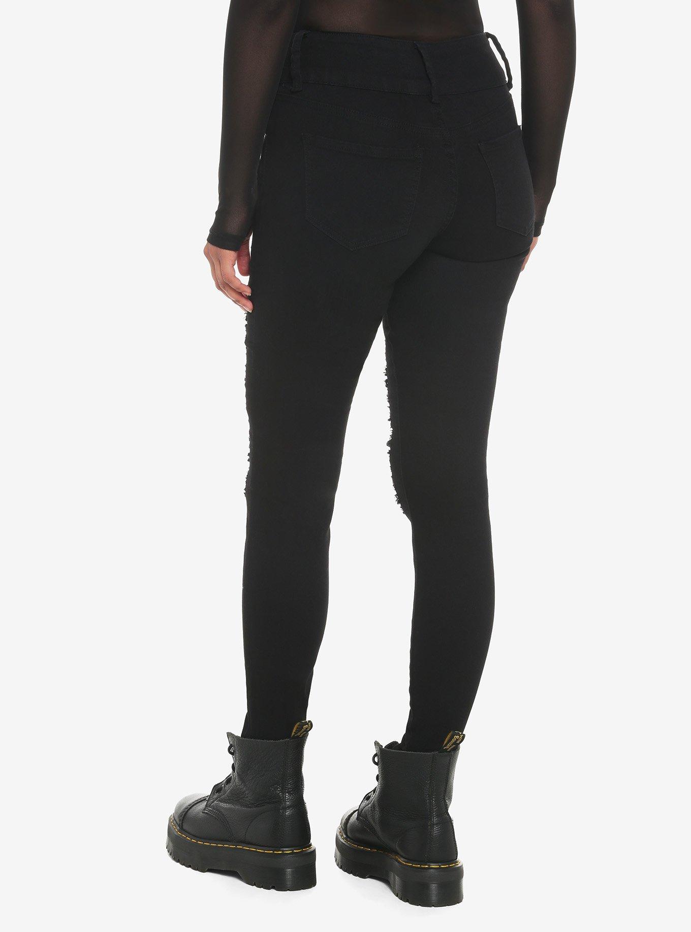 Black Super Destructed Super Skinny Jeans, , hi-res