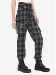 Grey Plaid Jogger Pants With Buckles, GREY, alternate