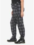 Grey Plaid Jogger Pants With Buckles Plus Size, GREY, alternate