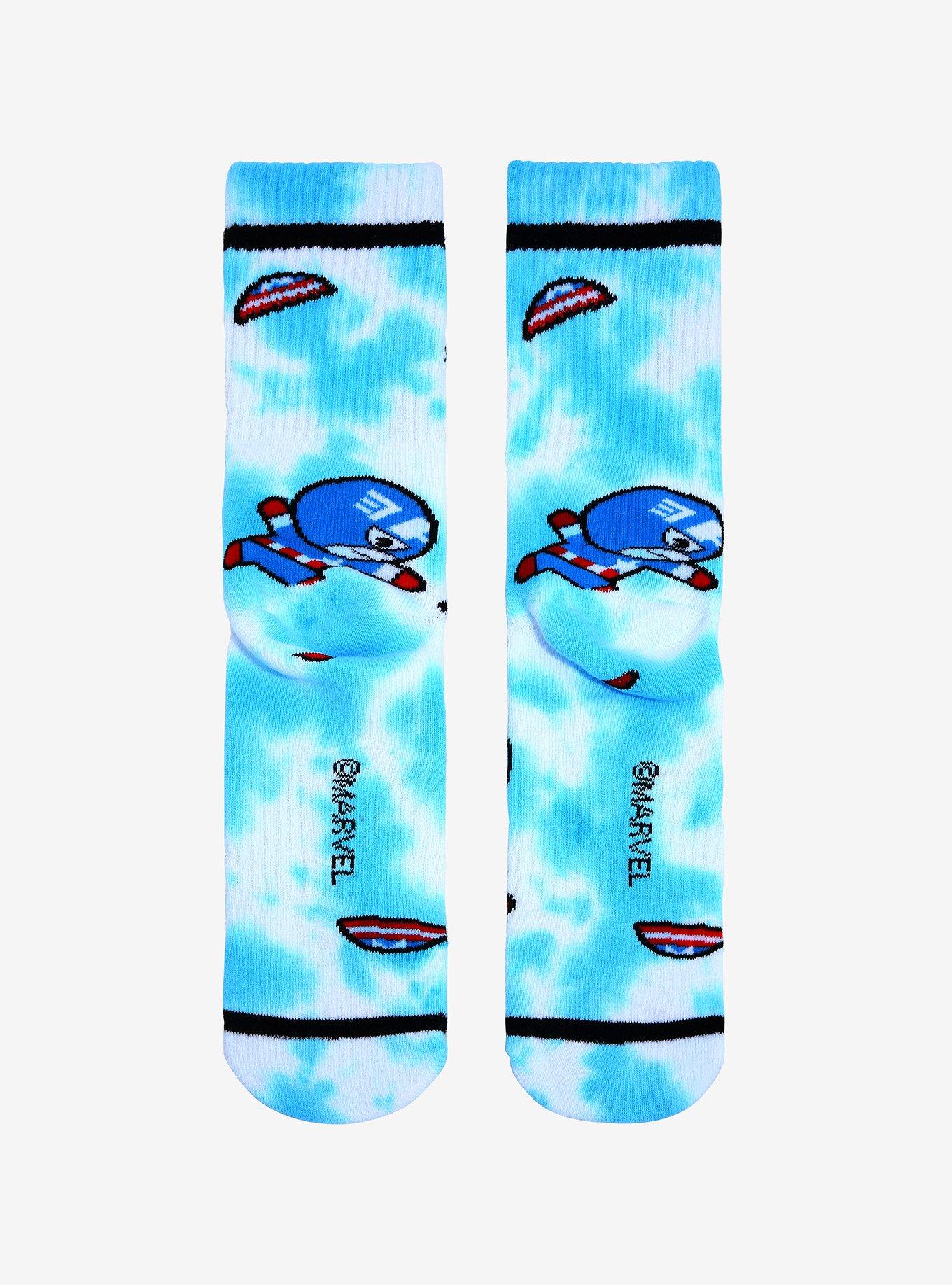 Marvel Captain America Chibi Cap Tie-Dye Crew Socks - BoxLunch Exclusive, , alternate