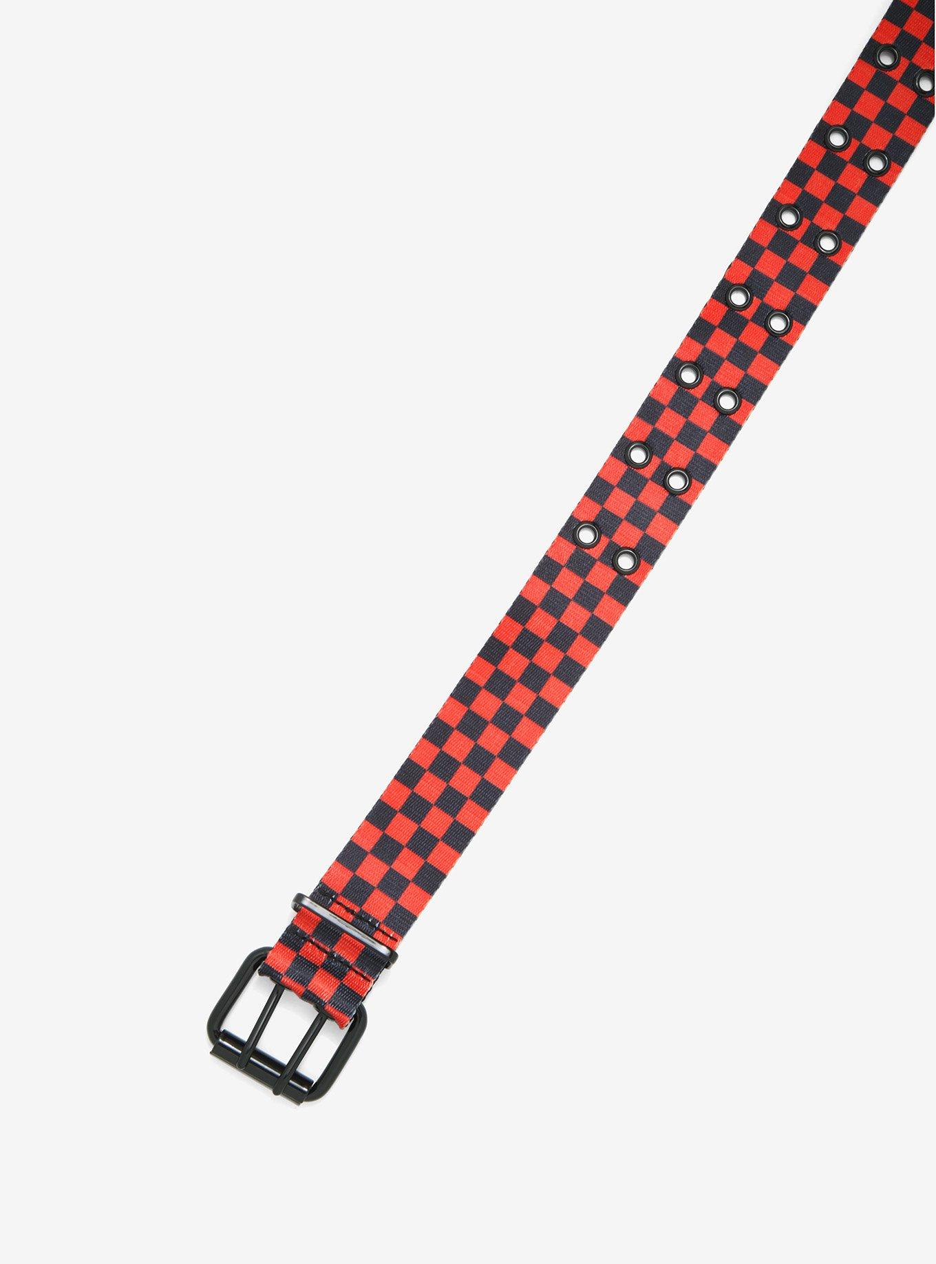 Black & Red Checkered Grommet Belt, BLACK, alternate