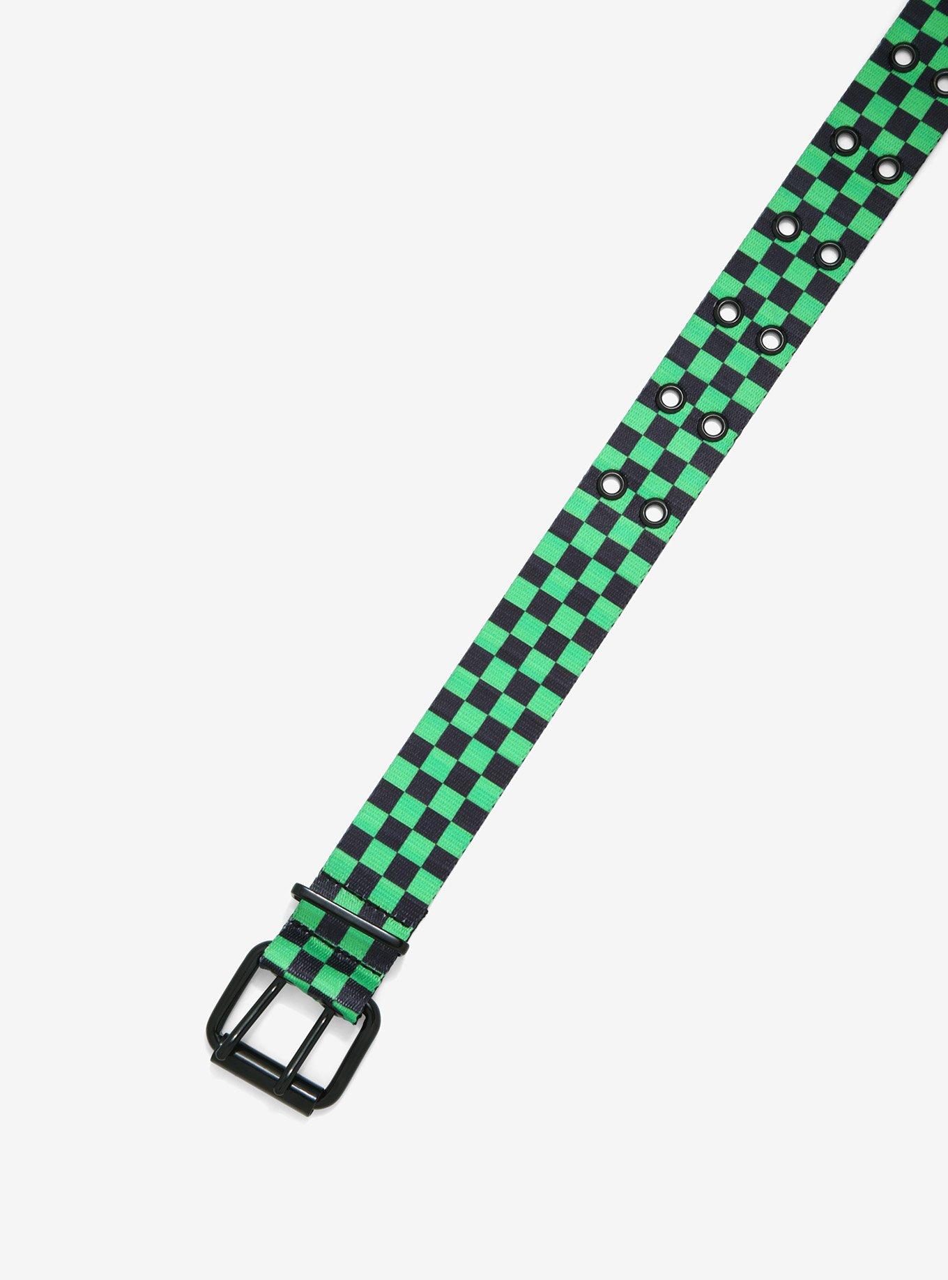 Black & Green Checker Grommet Belt, BLACK, alternate