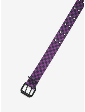 Black & Purple Checkered Grommet Belt, , hi-res