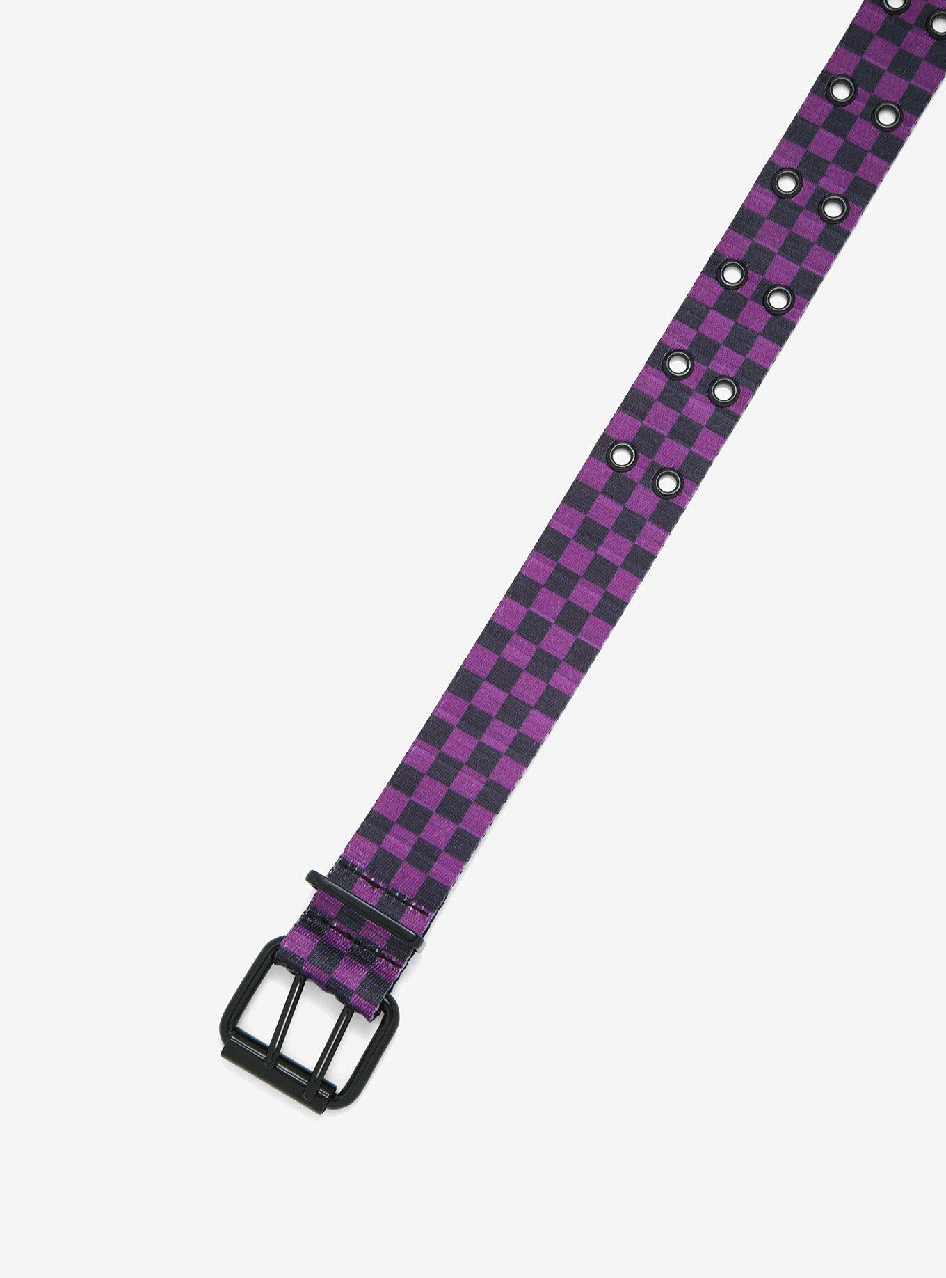 Black & Purple Checkered Grommet Belt, BLACK, alternate