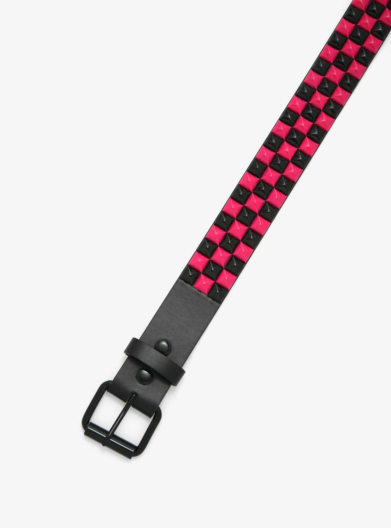 Pink & Black Three Row Pyramid Stud Belt, , hi-res