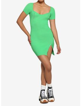 Neon Green Ribbed Mini Sweater Dress, , hi-res
