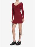 Red Ribbed Long-Sleeve Dress, RED, alternate