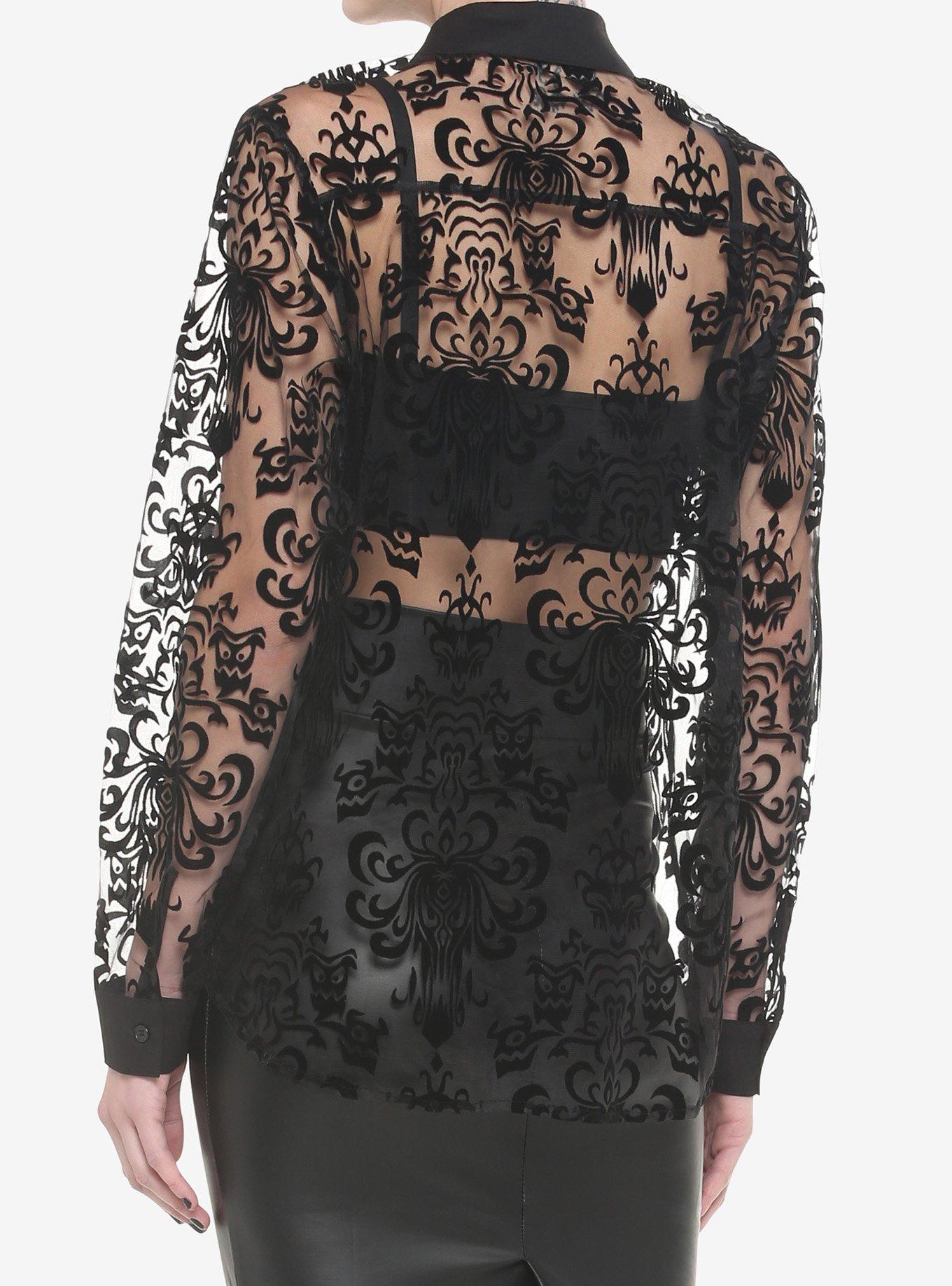 Her Universe Disney The Haunted Mansion Wallpaper Flocked Long-Sleeve Mesh Top, DEEP BLACK, alternate