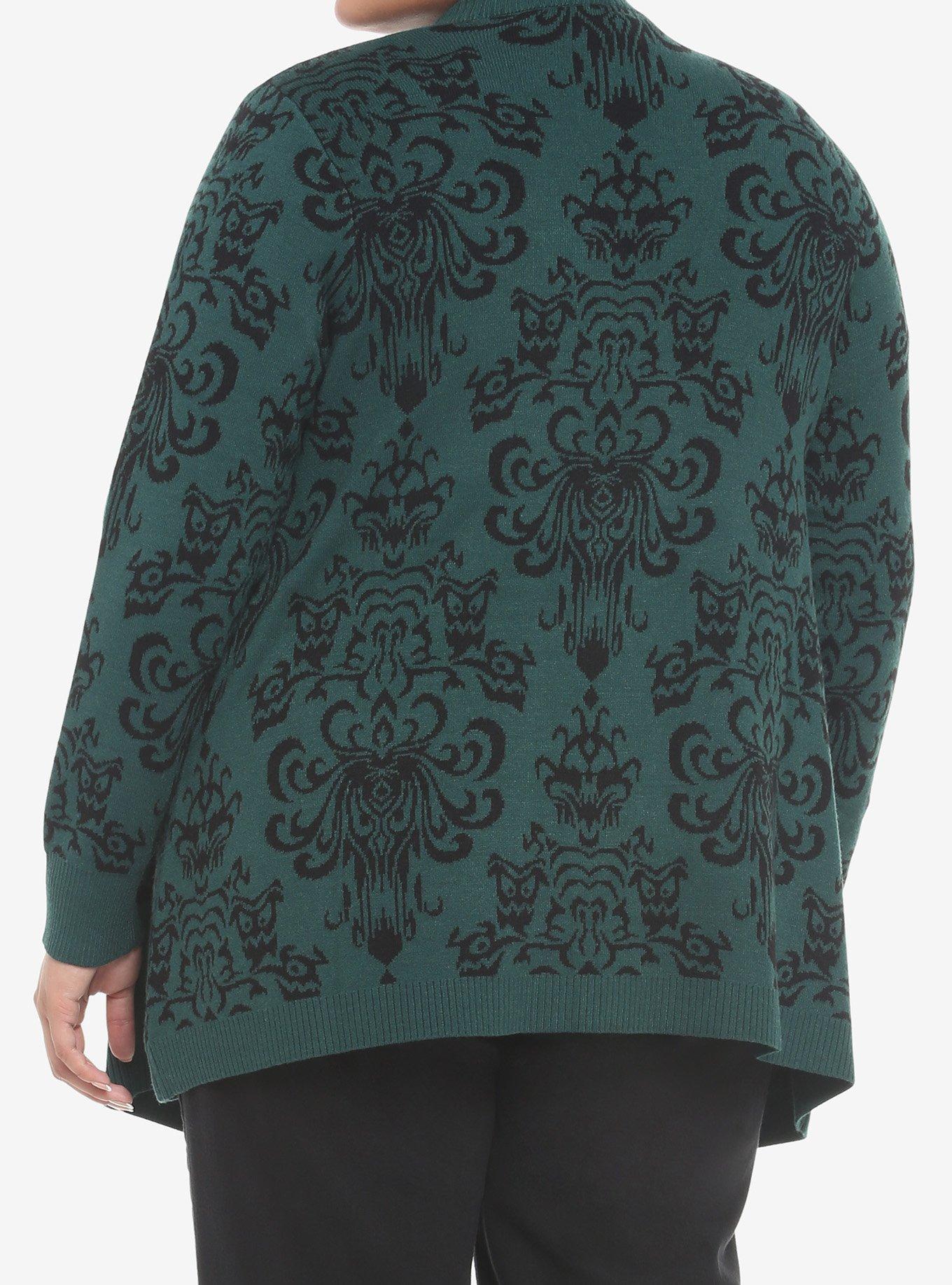 Her Universe Disney The Haunted Mansion Wallpaper Open Cardigan Plus Size, GREEN  BLACK, alternate