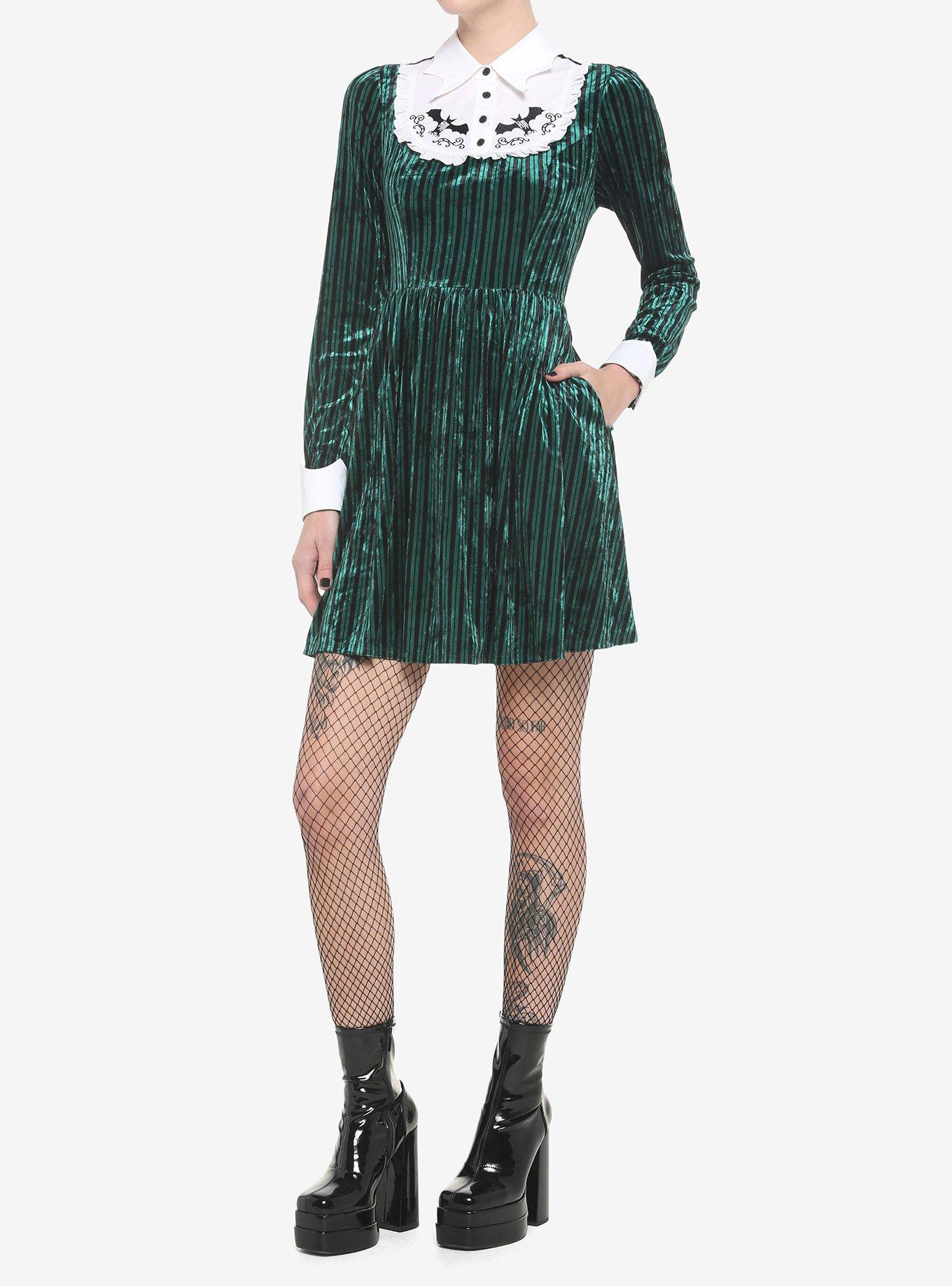 Her Universe Disney The Haunted Mansion Ghost Host Velvet Long-Sleeve Dress, GREEN  BLACK, alternate