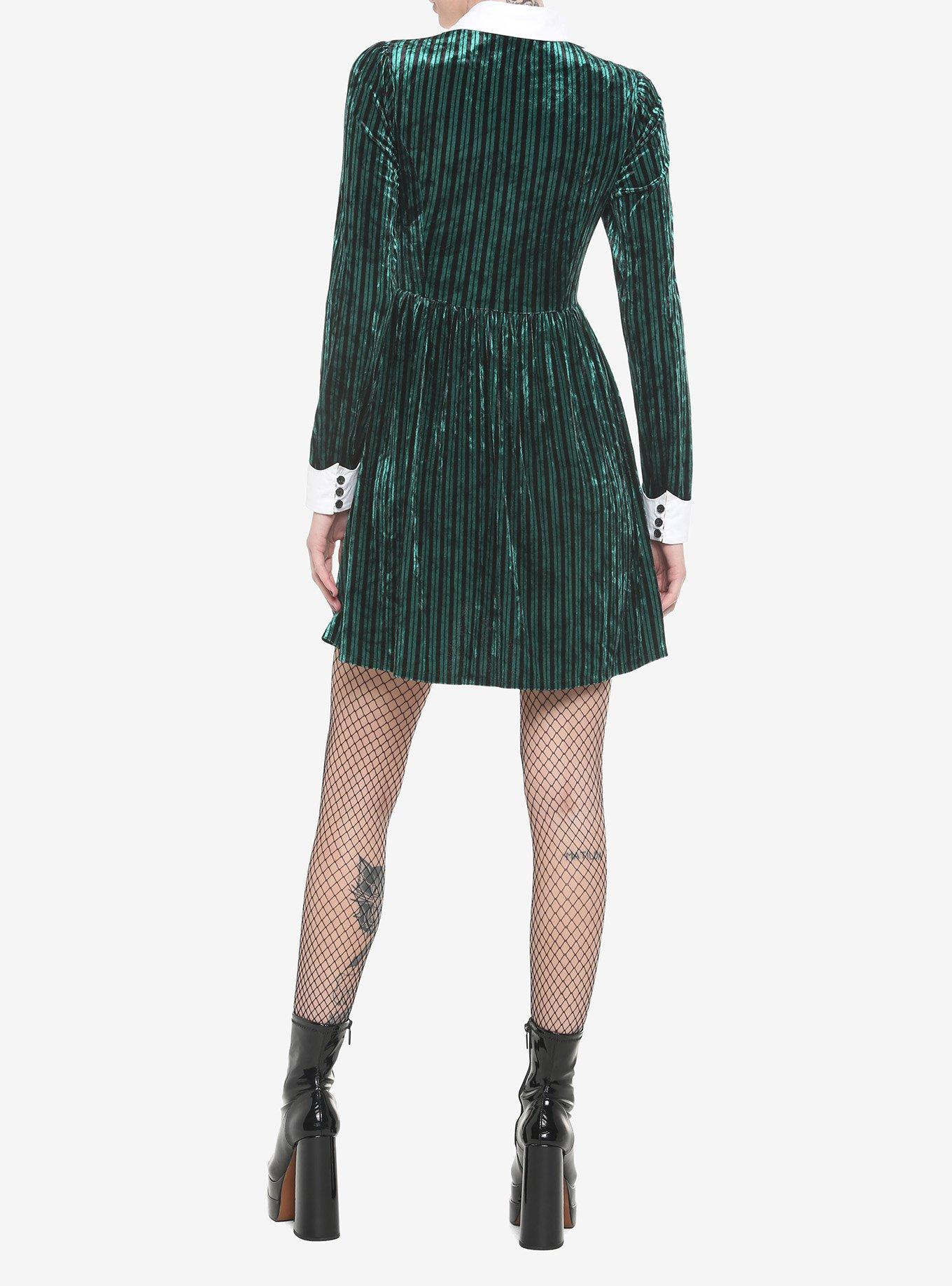 Her Universe Disney The Haunted Mansion Ghost Host Velvet Long-Sleeve Dress, GREEN  BLACK, alternate