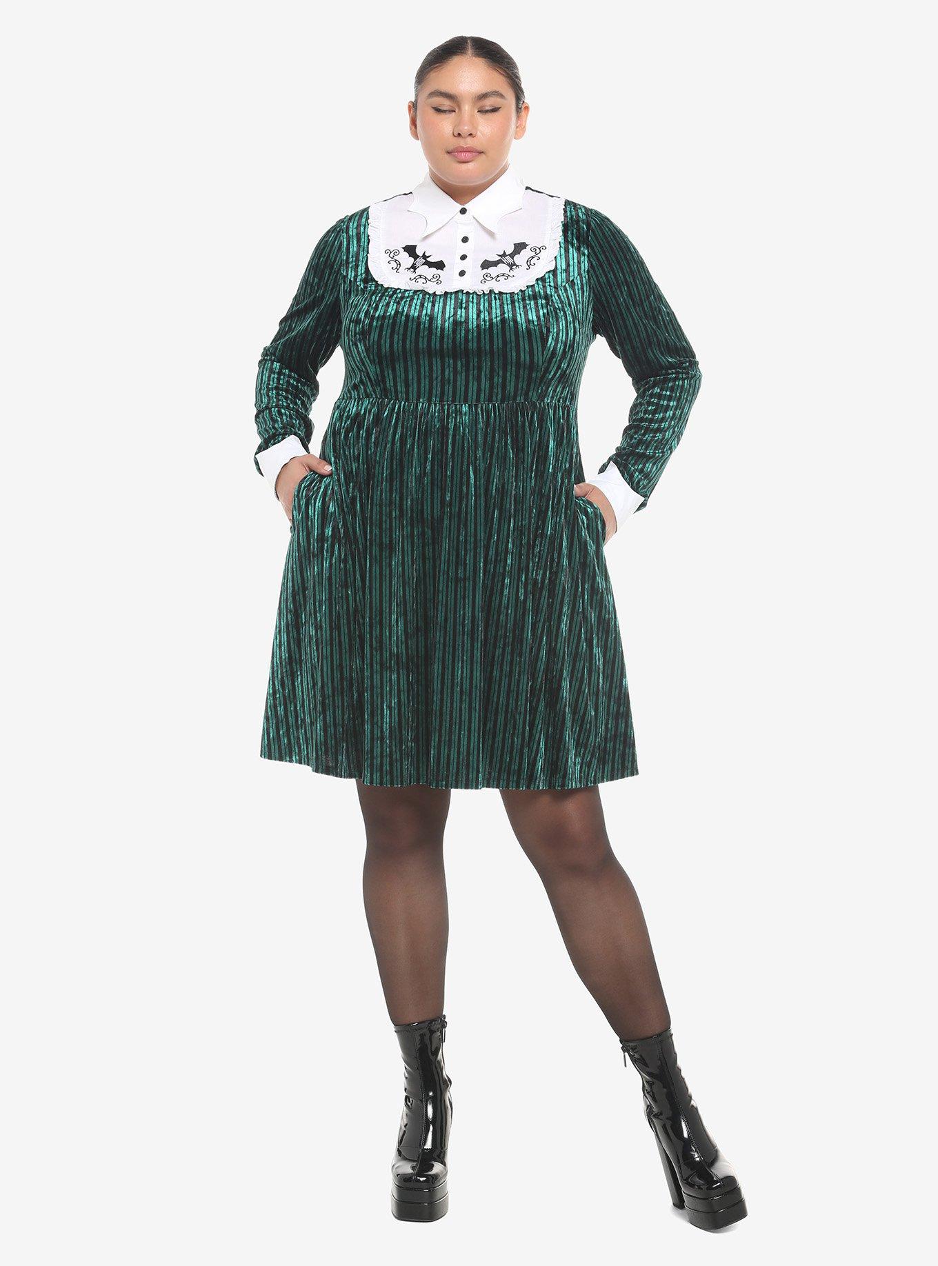 Her Universe Disney The Haunted Mansion Ghost Host Velvet Long-Sleeve Dress Plus Size, GREEN  BLACK, alternate