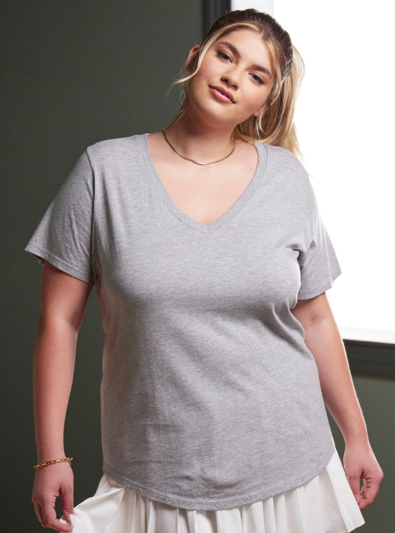 Her Universe Heather Grey V-Neck Favorite T-Shirt Plus Size, , hi-res