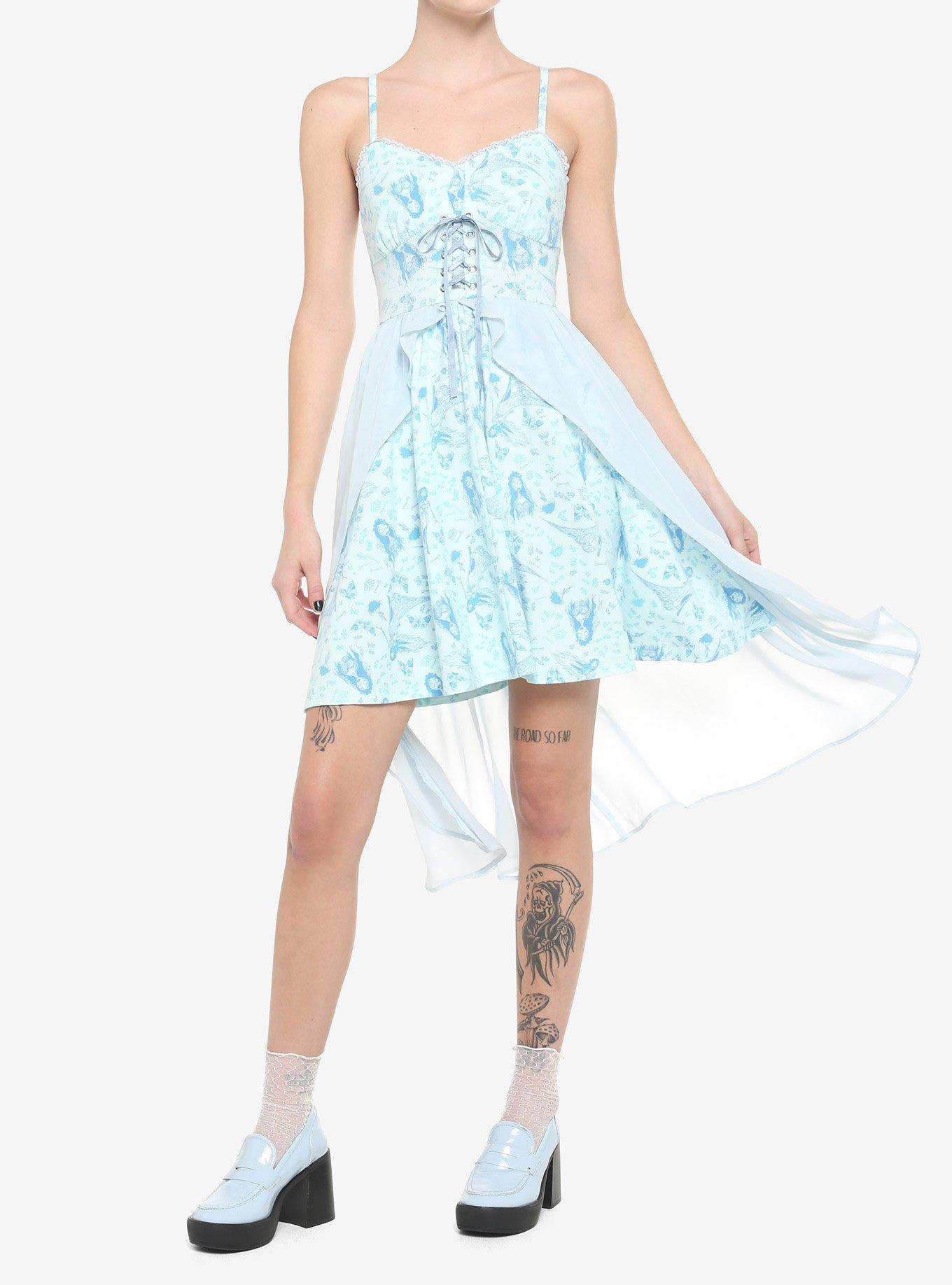 Corpse Bride Emily Flowy Lace-Up Cami Dress, BLUE, alternate