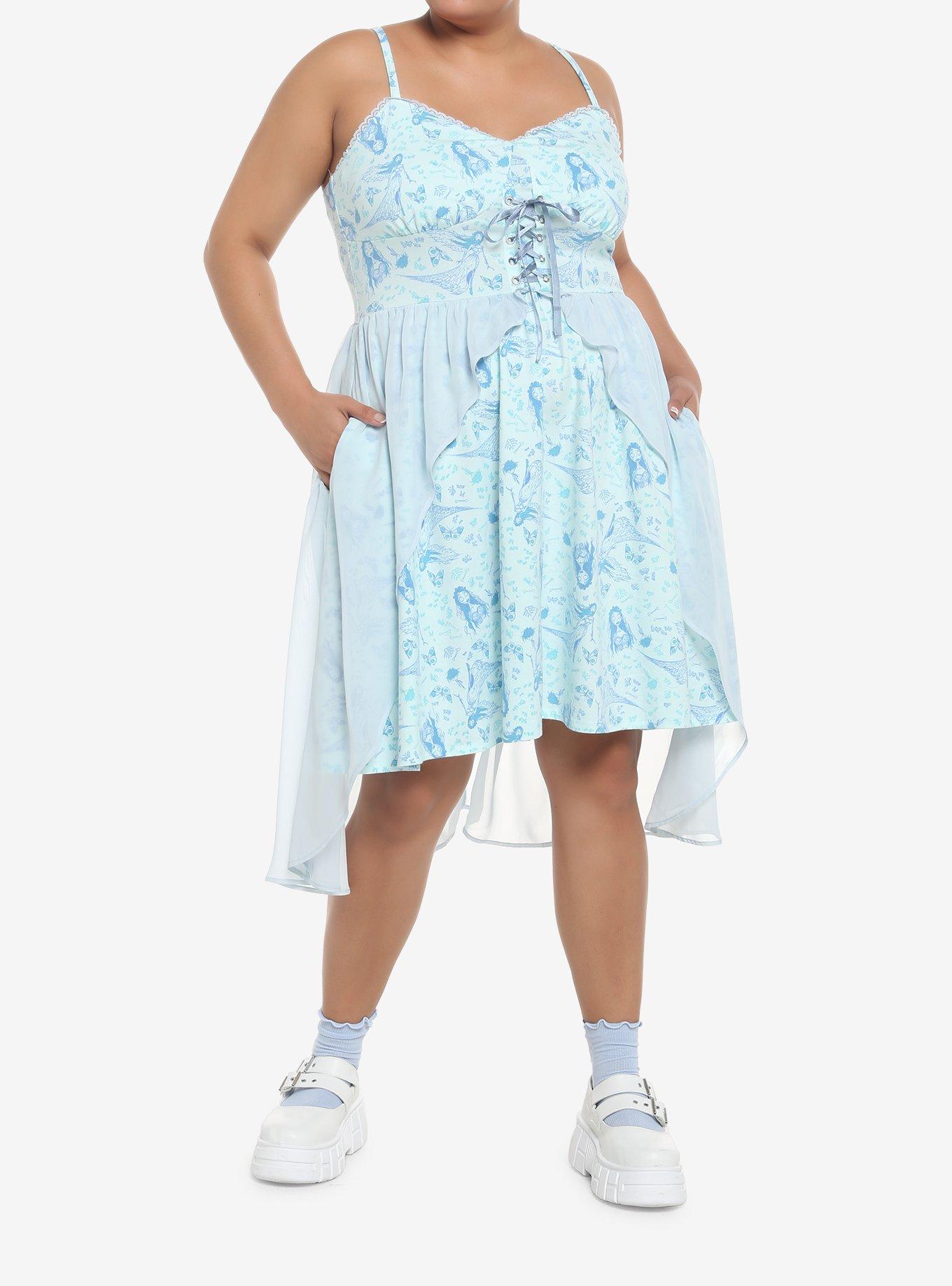 Corpse Bride Emily Flowy Lace-Up Cami Dress Plus Size, BLUE, alternate