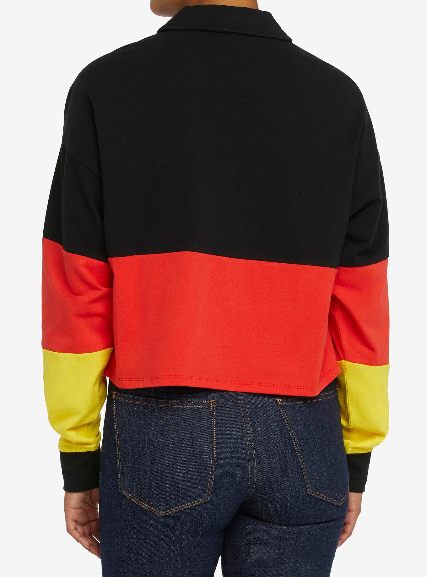 Disney Mickey Mouse Color-Block Crop Long-Sleeve Polo Shirt, MULTI, alternate
