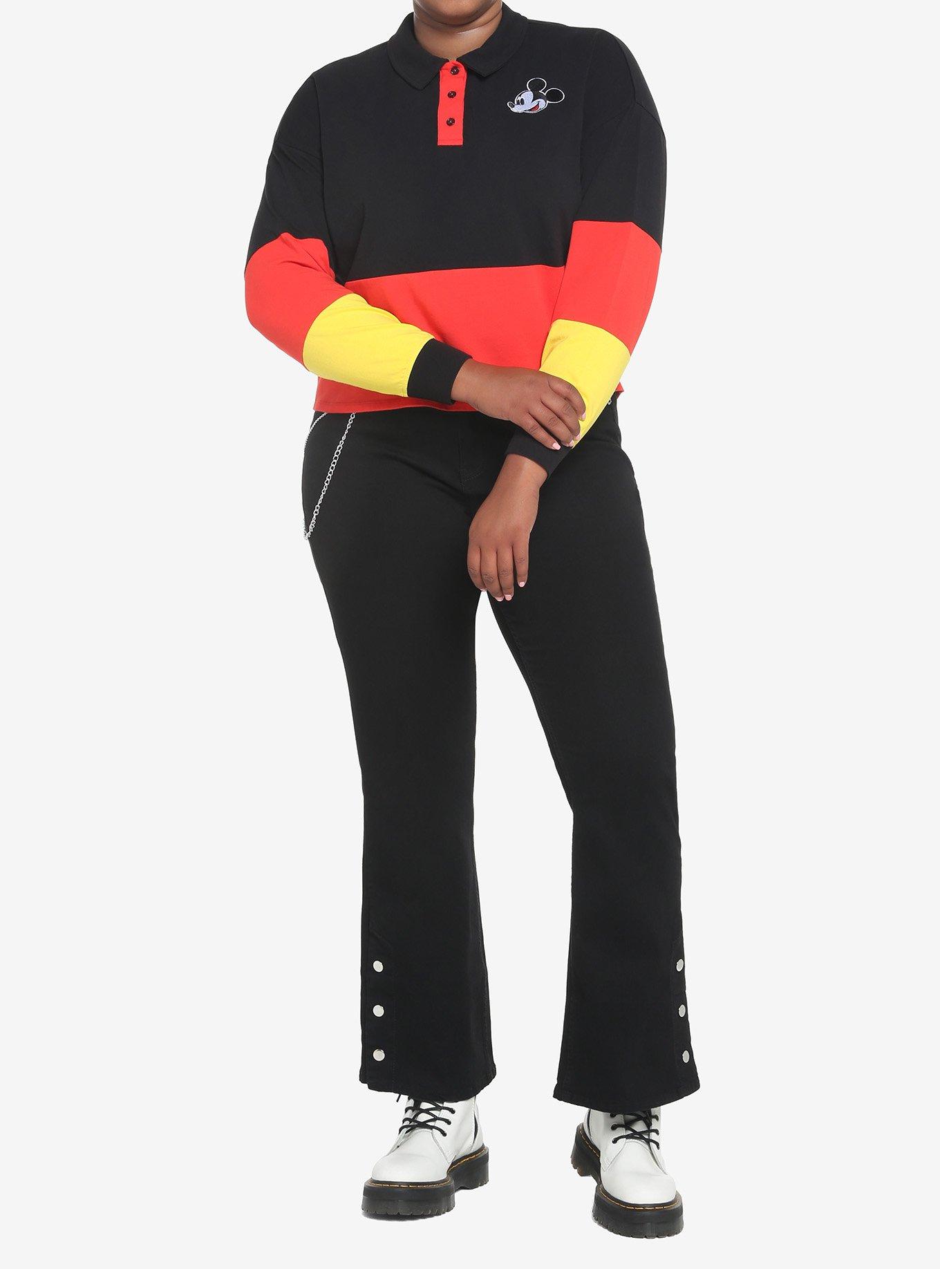 Disney Mickey Mouse Color-Block Crop Long-Sleeve Polo Shirt Plus Size, MULTI, alternate