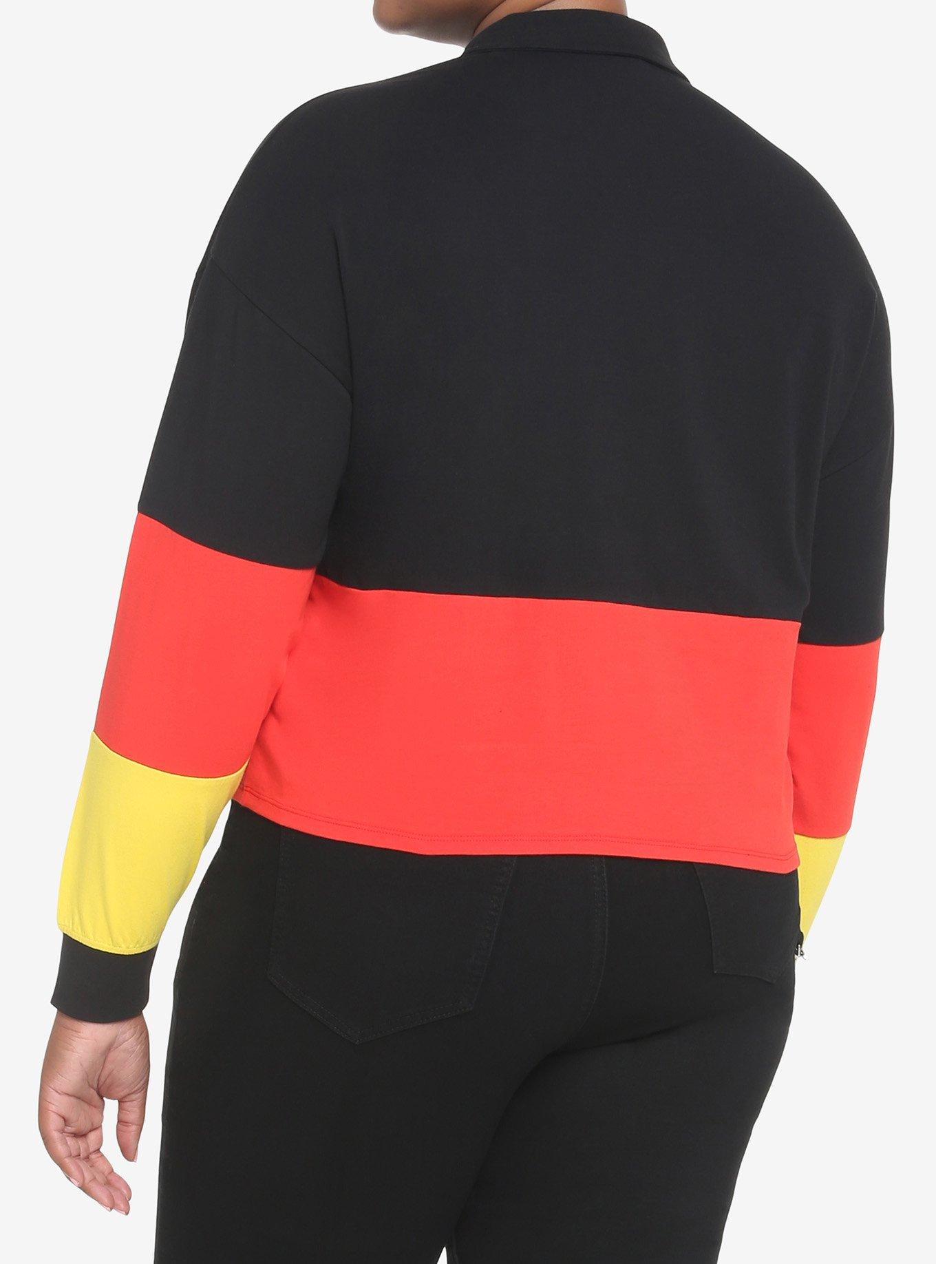 Disney Mickey Mouse Color-Block Crop Long-Sleeve Polo Shirt Plus Size, MULTI, alternate