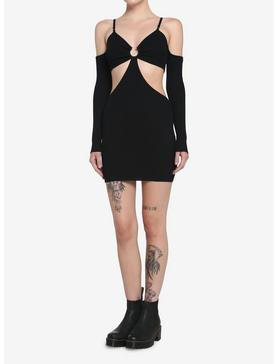Black Cutout Bodycon Dress, , hi-res