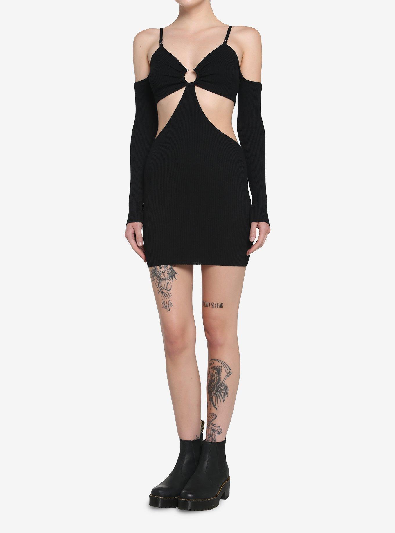 Black Cutout Bodycon Dress, BLACK, alternate
