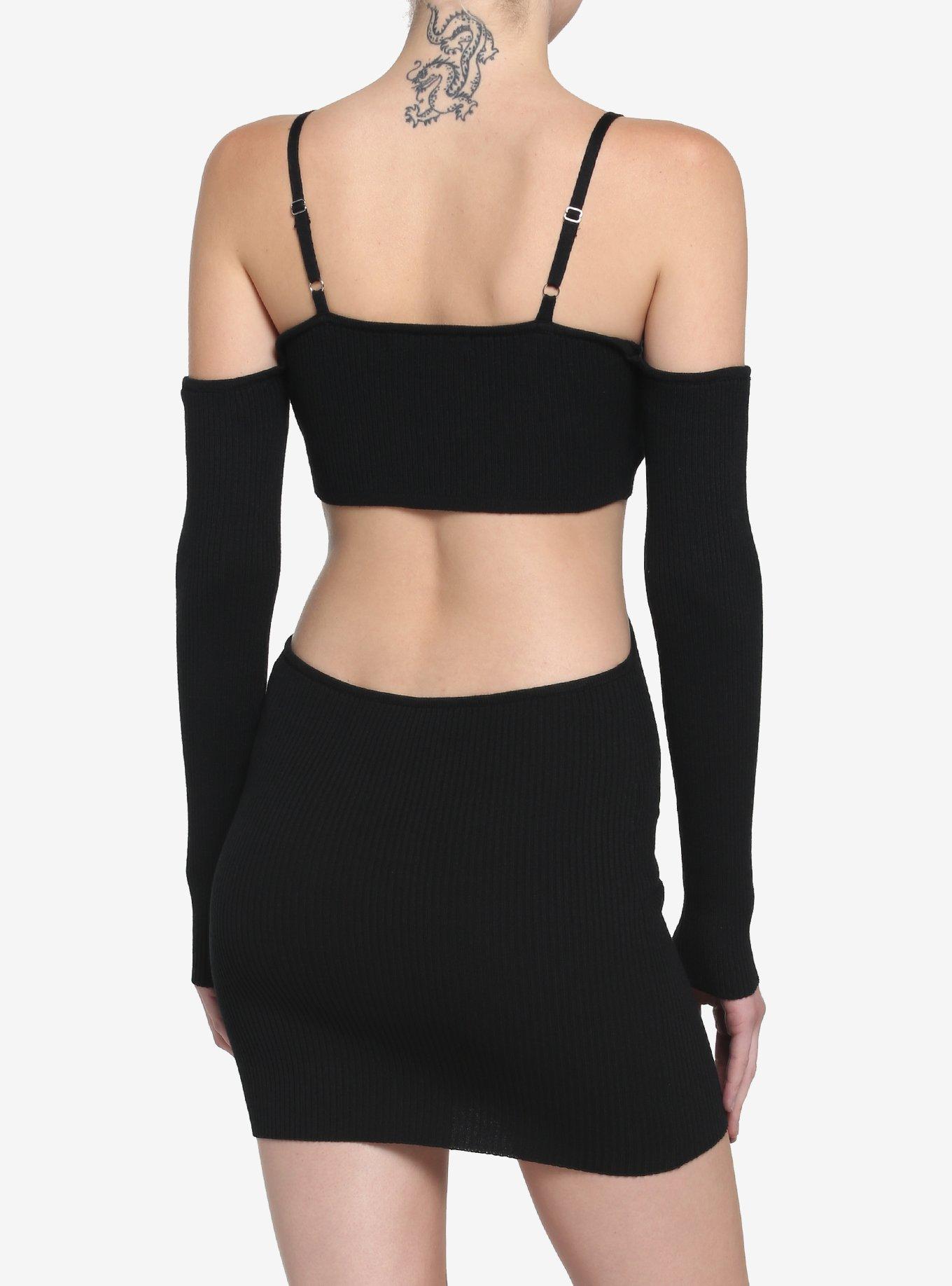 Black Cutout Bodycon Dress, BLACK, alternate