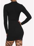 Black Ribbed Lace-Up Mini Dress, BLACK, alternate