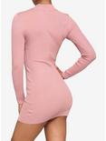 Pink Ribbed Lace-Up Mini Dress, ROSE, alternate