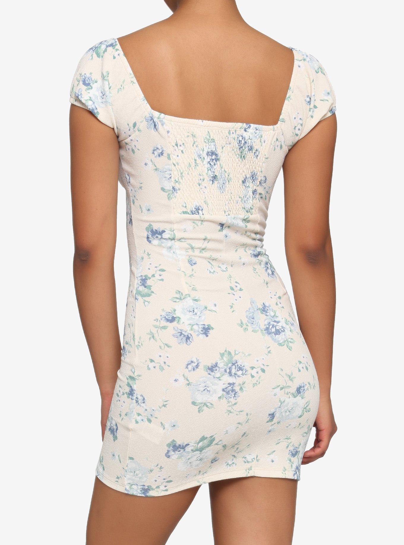 Ivory & Blue Floral Bodycon Dress, FLORAL, alternate