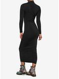 Black Ruched Long-Sleeve Bodycon Dress, BLACK, alternate