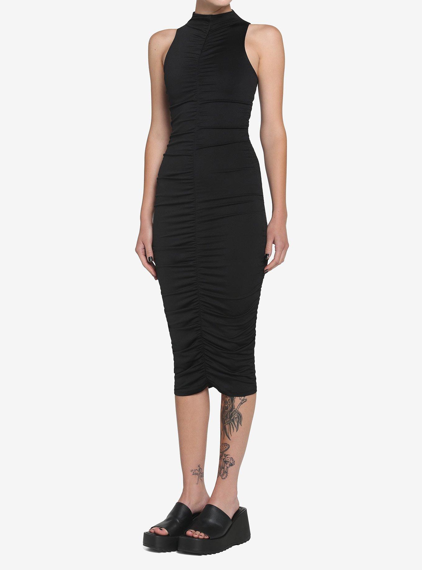 Black Ruched Dress, BLACK, alternate