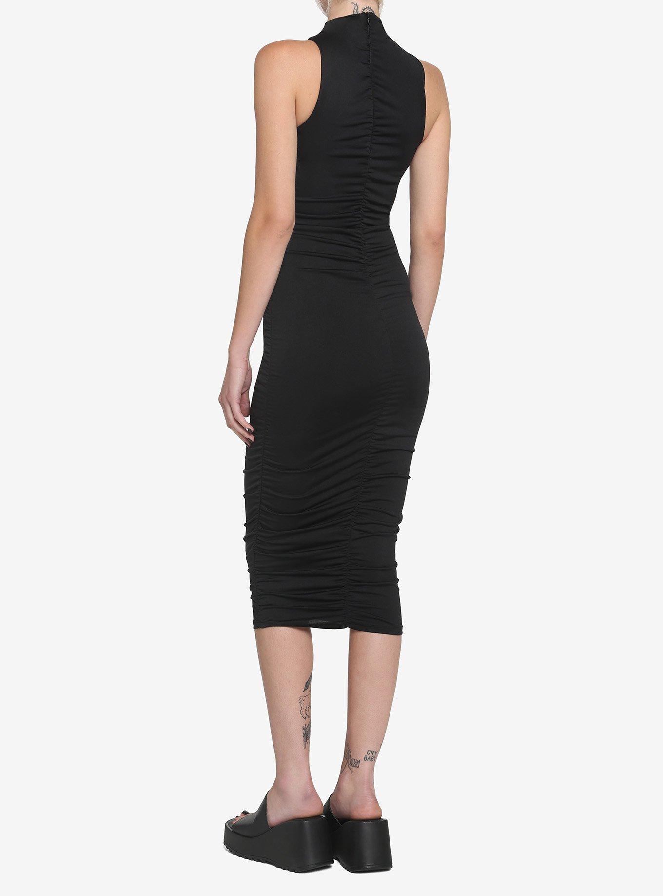 Black Ruched Dress, BLACK, alternate