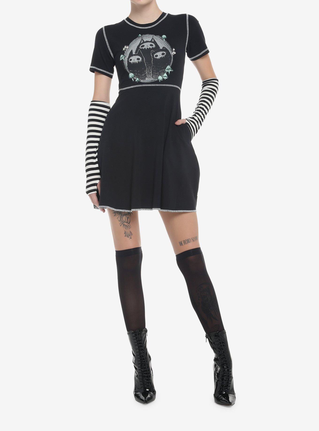 Ghoul Cats Mini Dress With Arm Warmers By Guild Of Calamity, BLACK, alternate