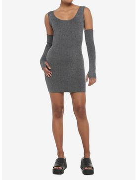 Metallic Silver Bodycon Dress With Arm Warmers, , hi-res