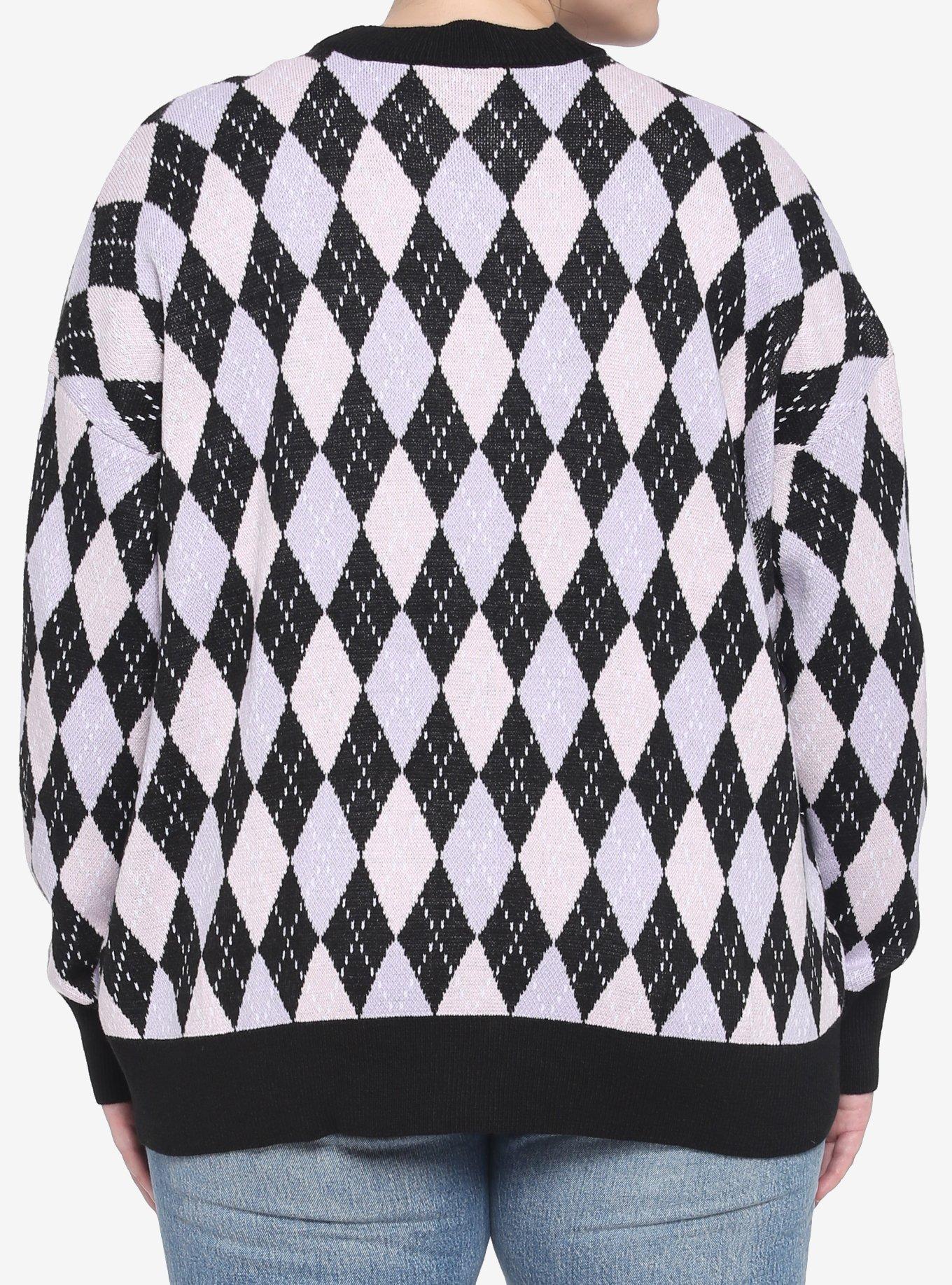 Lavender & Pink Argyle Girls Cardigan Plus Size, ARGYLE, alternate