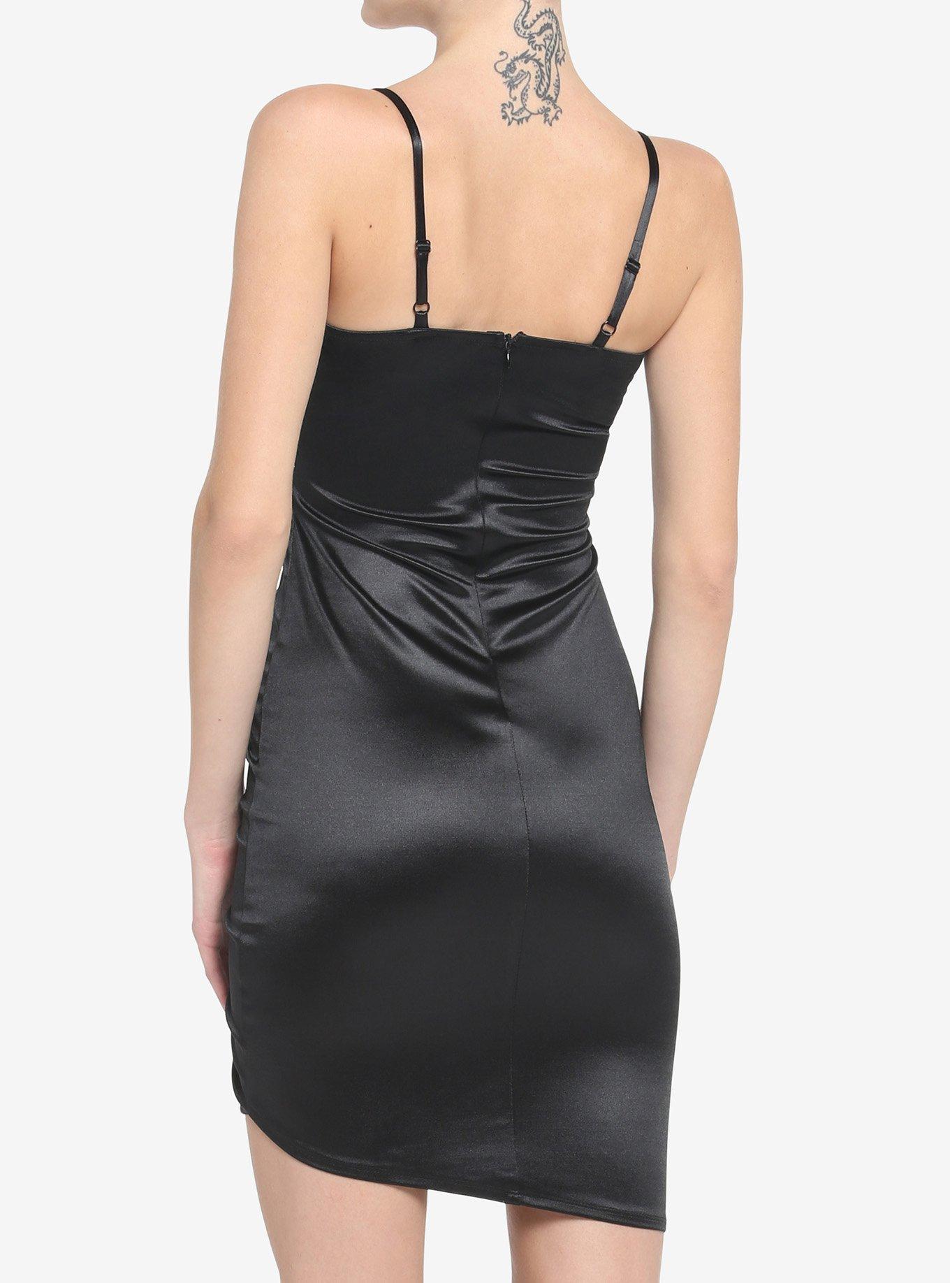 Black Asymmetrical Ruched Dress, BLACK, alternate