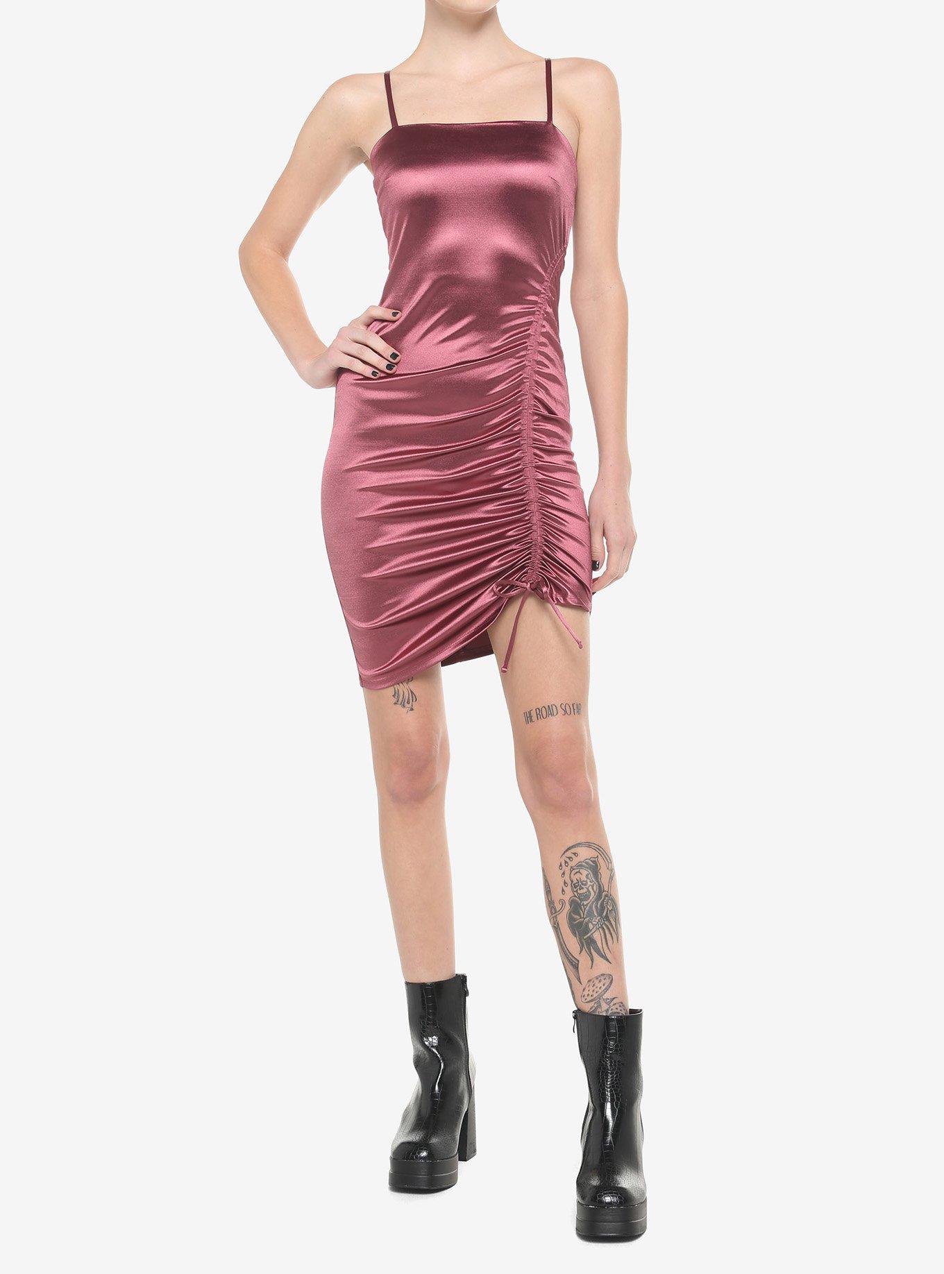 Mauve Ruched Strappy Dress, , hi-res