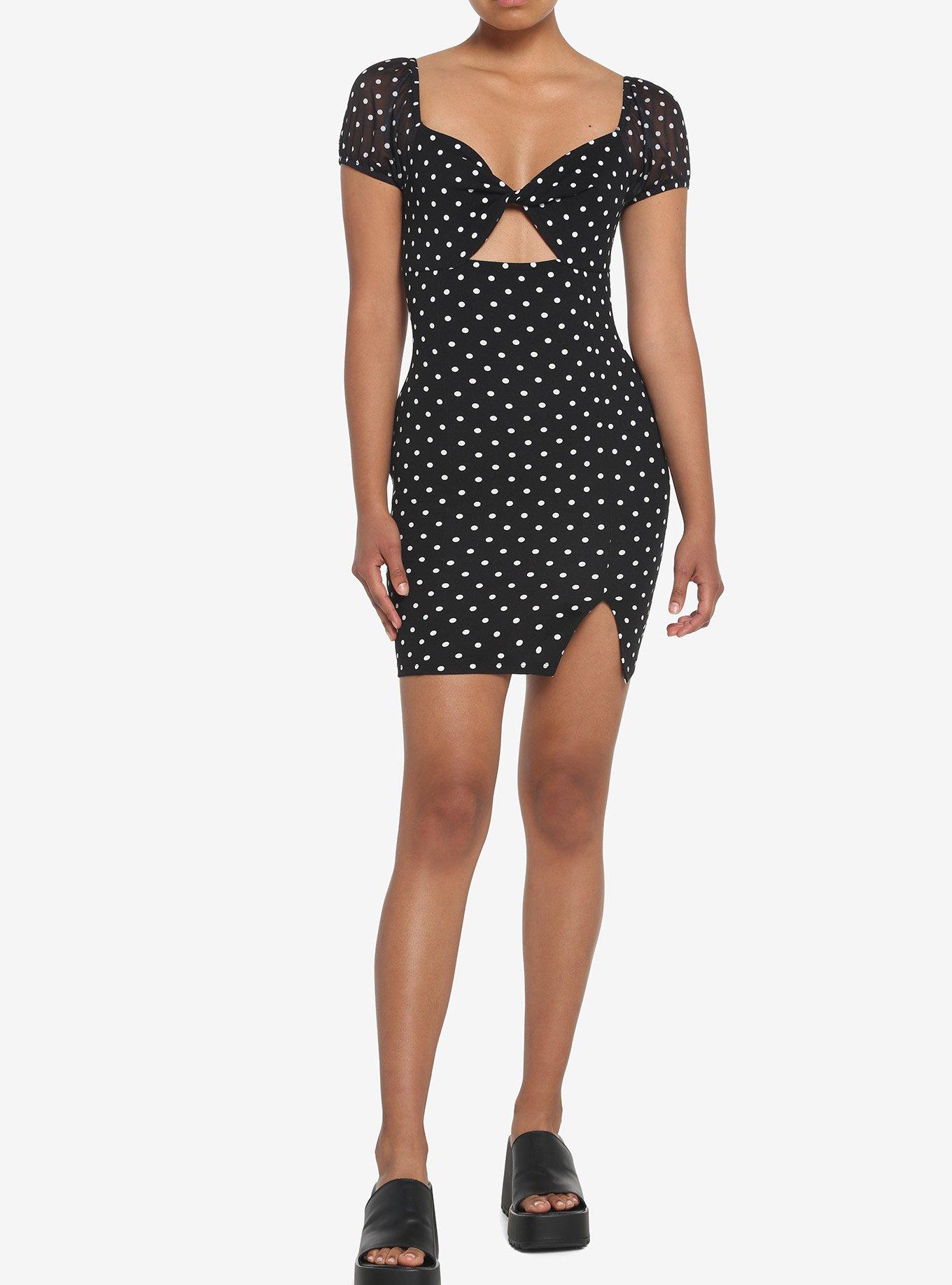 Polka Dot Cutout Mini Dress, BLACK, alternate