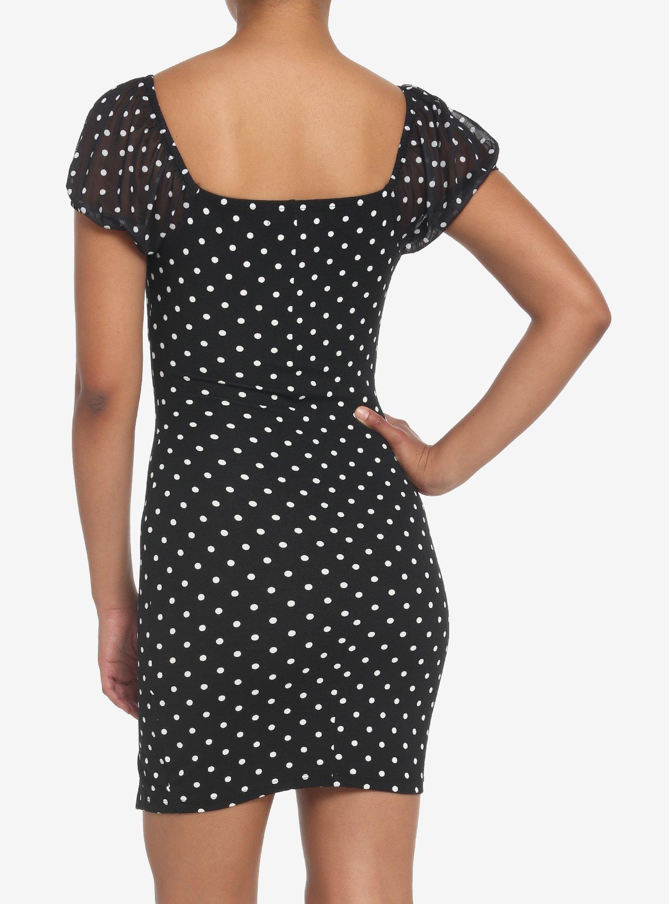 Polka Dot Cutout Mini Dress, BLACK, alternate