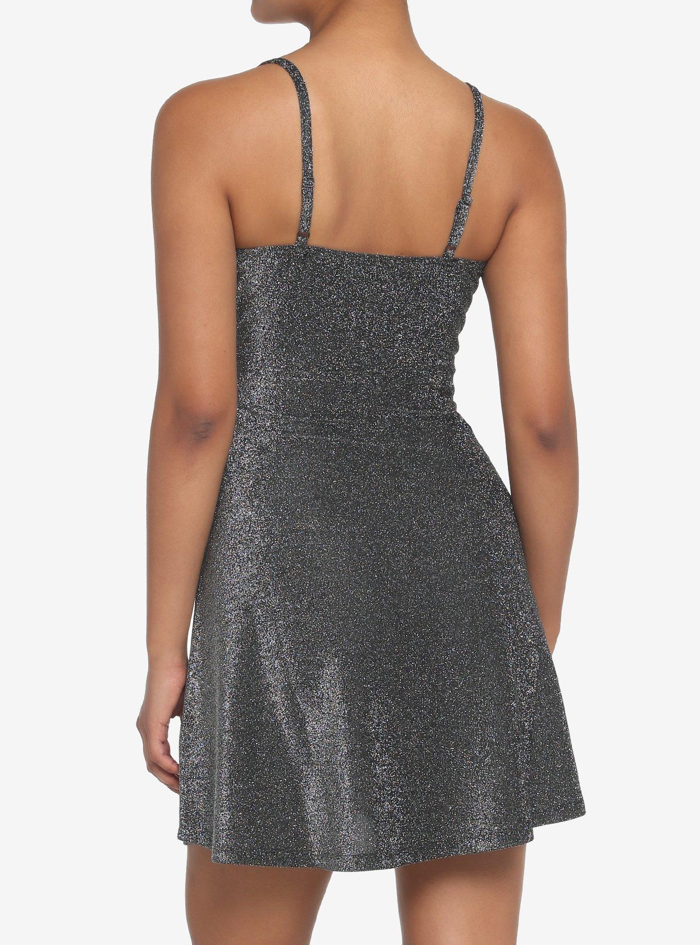 Black Sparkle Bustier Dress, SILVER, alternate