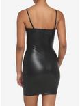 Black Faux Leather V-Neck Mini Dress, BLACK, alternate