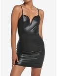 Black Faux Leather V-Neck Mini Dress, BLACK, alternate