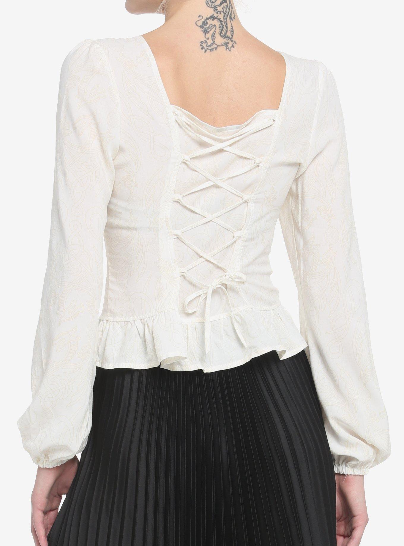 House Of The Dragon Peplum Woven Long-Sleeve Top, OFF WHITE, alternate