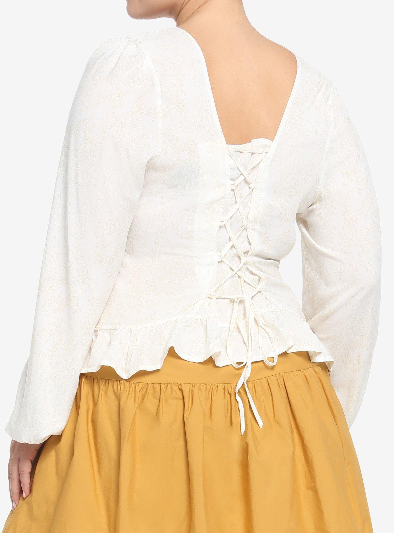 House Of The Dragon Peplum Woven Long-Sleeve Top Plus Size, OFF WHITE, alternate