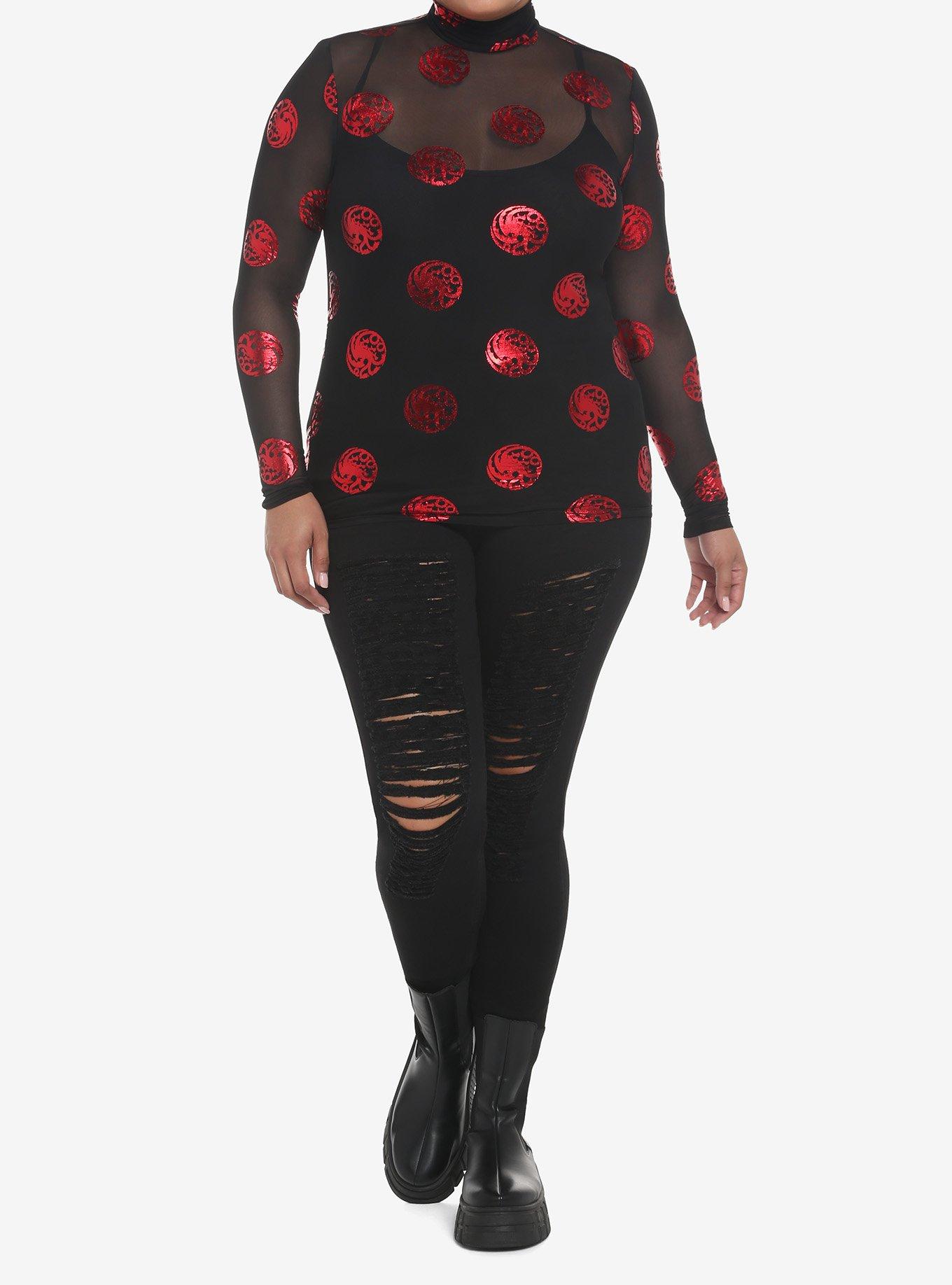 House Of The Dragon Targaryen Sigil Mesh Twofer Long-Sleeve Top Plus Size, BLACK  RED, alternate