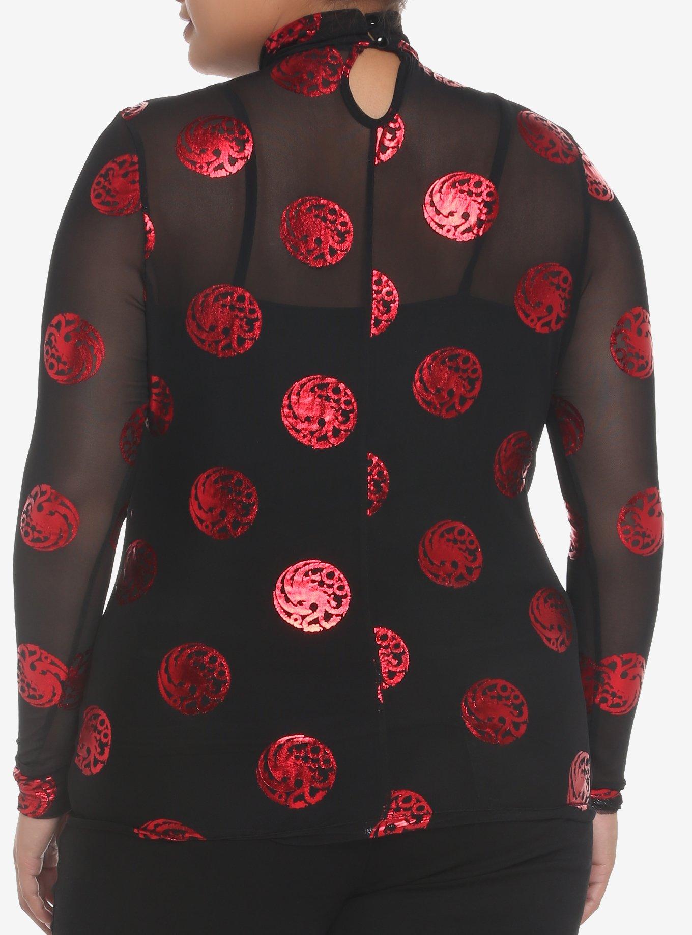House Of The Dragon Targaryen Sigil Mesh Twofer Long-Sleeve Top Plus Size, BLACK  RED, alternate