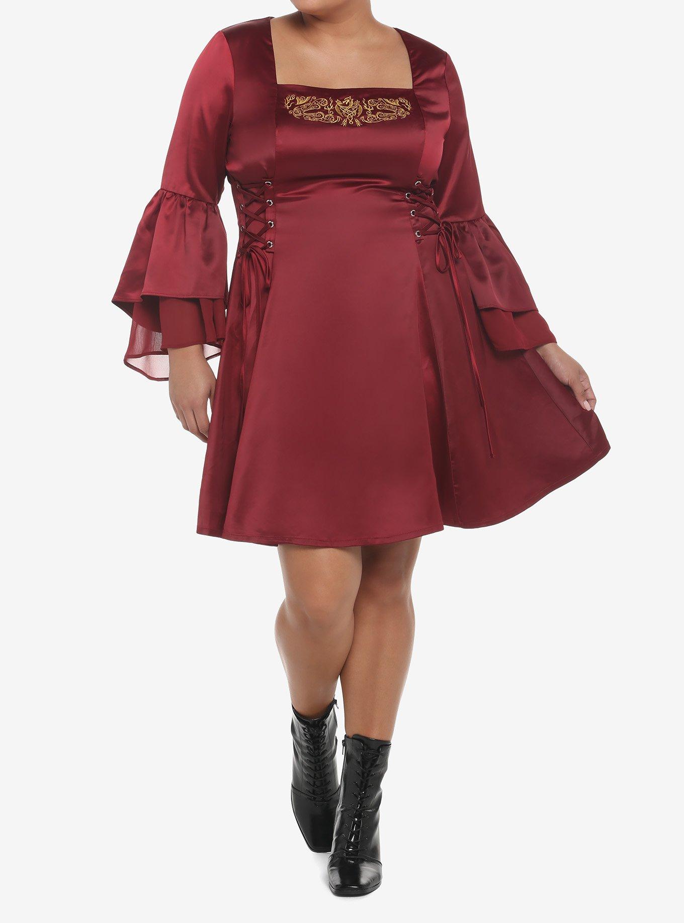 House Of The Dragon Rhaenyra Targaryen Bell Sleeve Dress Plus Size, BURGUNDY, alternate