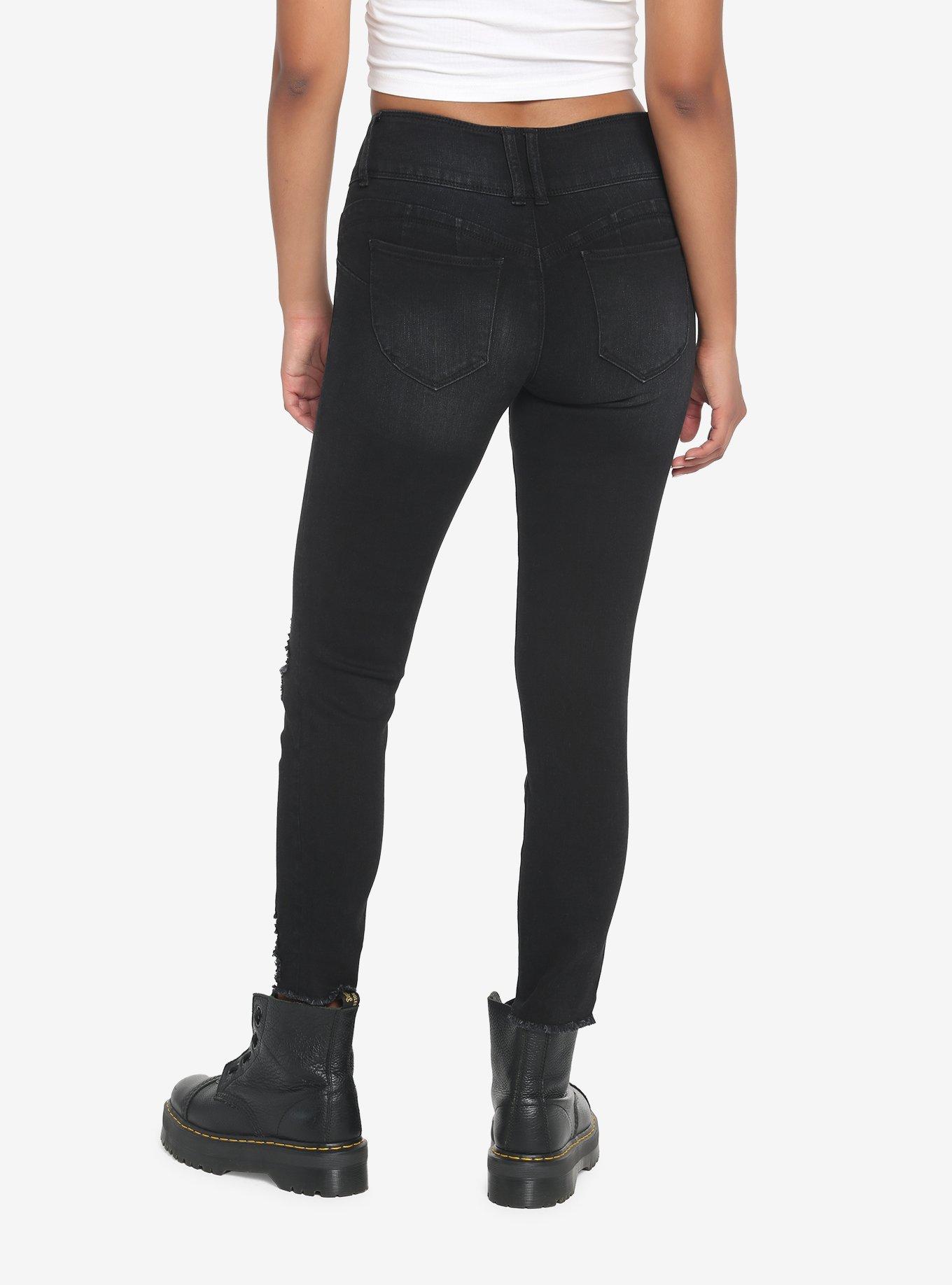 Black Destructed Super Skinny Jeans, , hi-res