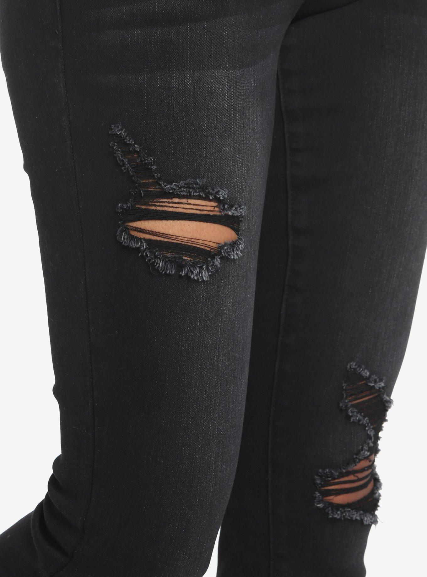 Black Destructed Super Skinny Jeans, BLACK, alternate
