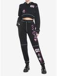 Black & Pink Emo Icons Girls Crop Hoodie, BLACK, alternate