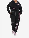 Black & Pink Emo Icons Girls Crop Hoodie Plus Size, BLACK, alternate